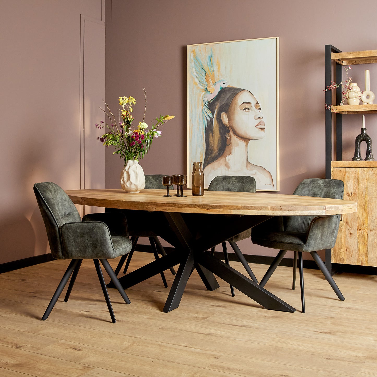 Ovale eettafel mangohout 210x100 cm